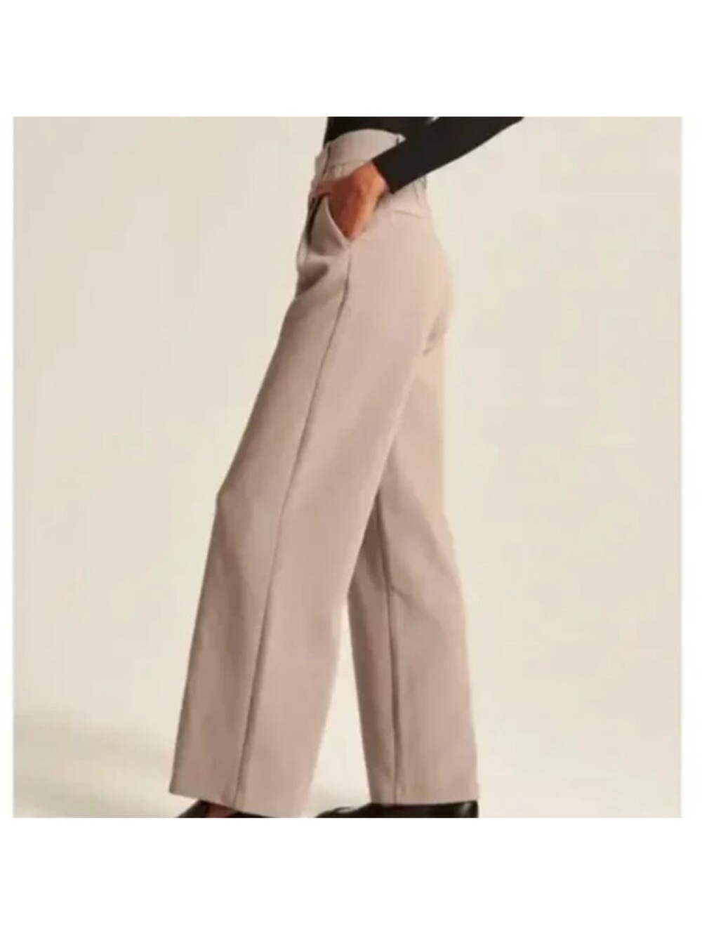Abercrombie & Fitch Wide-Leg High-Rise Taupe/Tan Pants